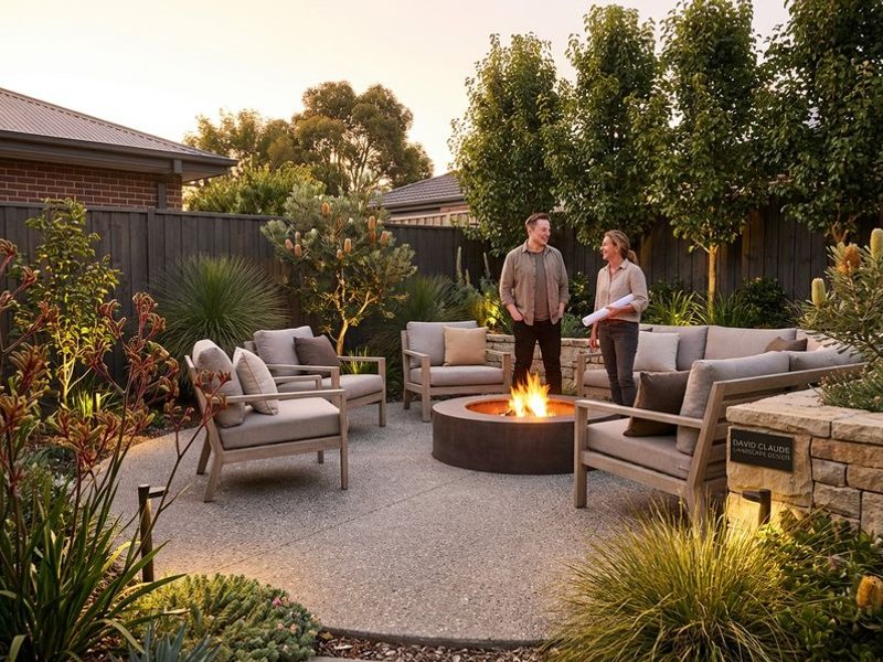 Exposed aggregate patio with fire pit