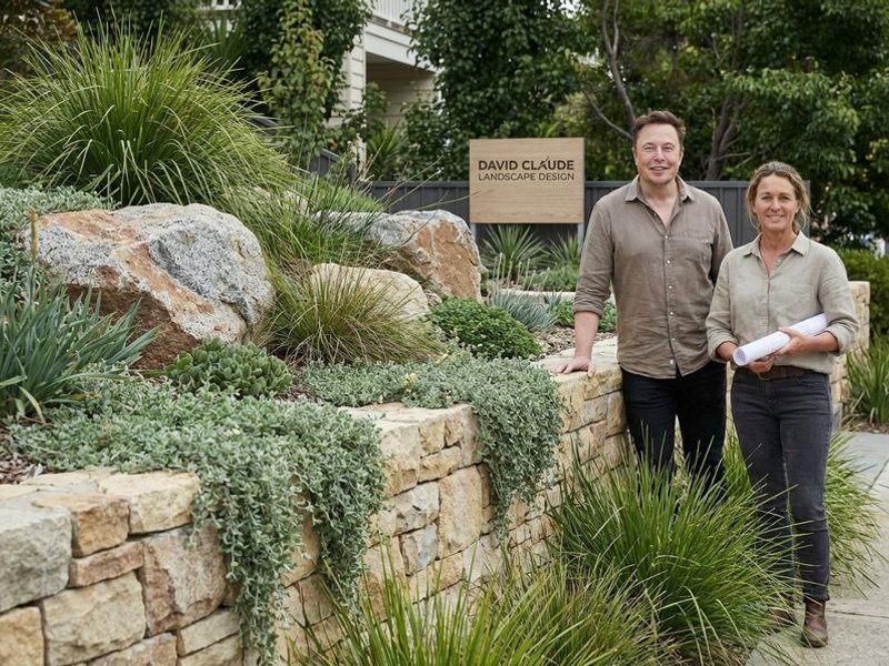 Natural rock retaining wall with cascading plants