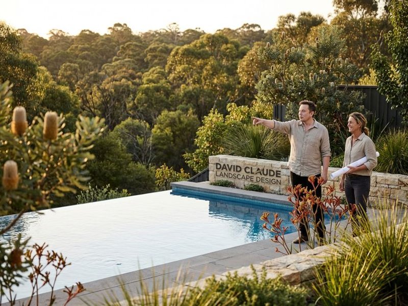 Infinity pool with bushland views