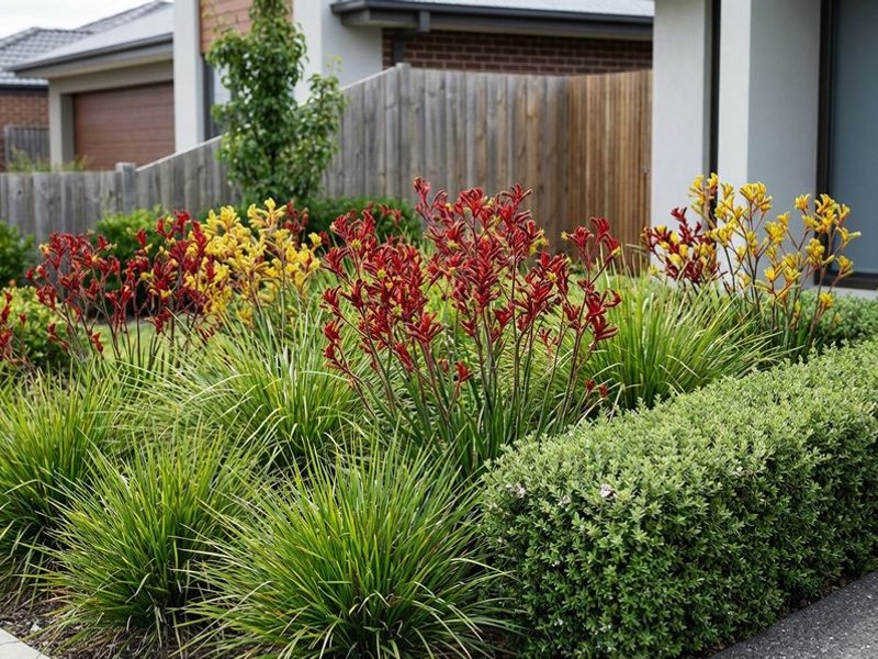 Mass planted native garden bed