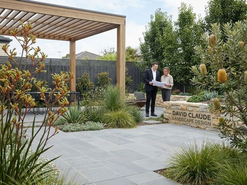 Sawn bluestone paving in stack bond pattern