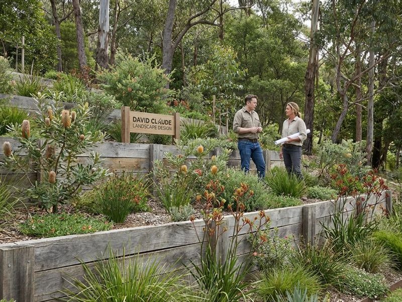 Timber sleeper retaining walls creating garden terraces
